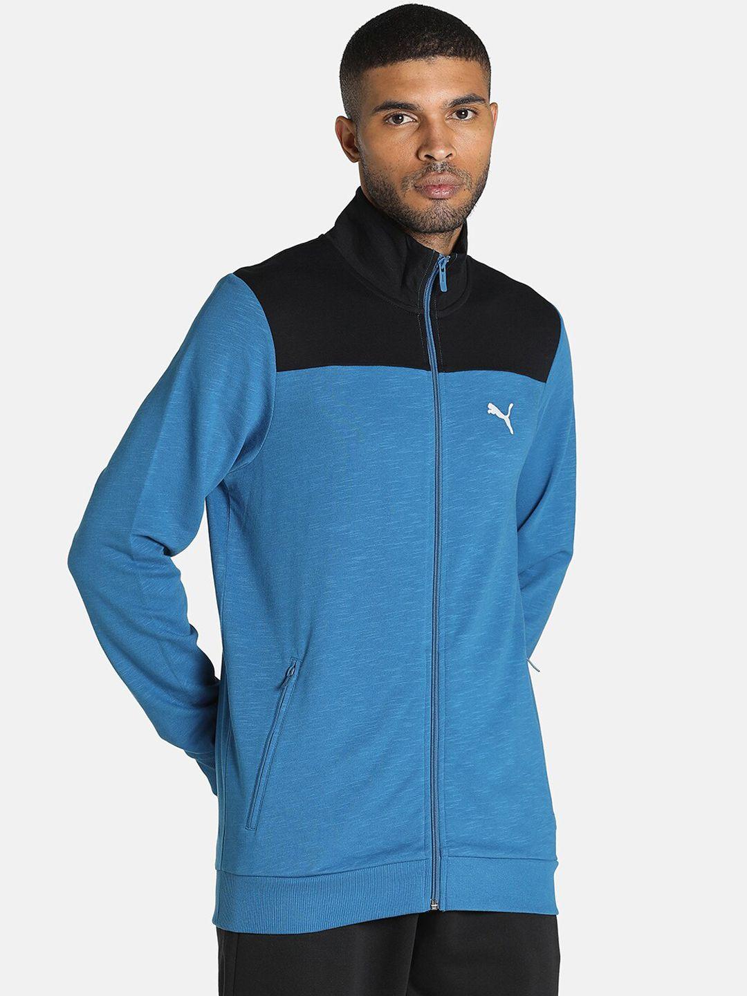 puma men blue black slub colourblocked outdoor sporty jacket