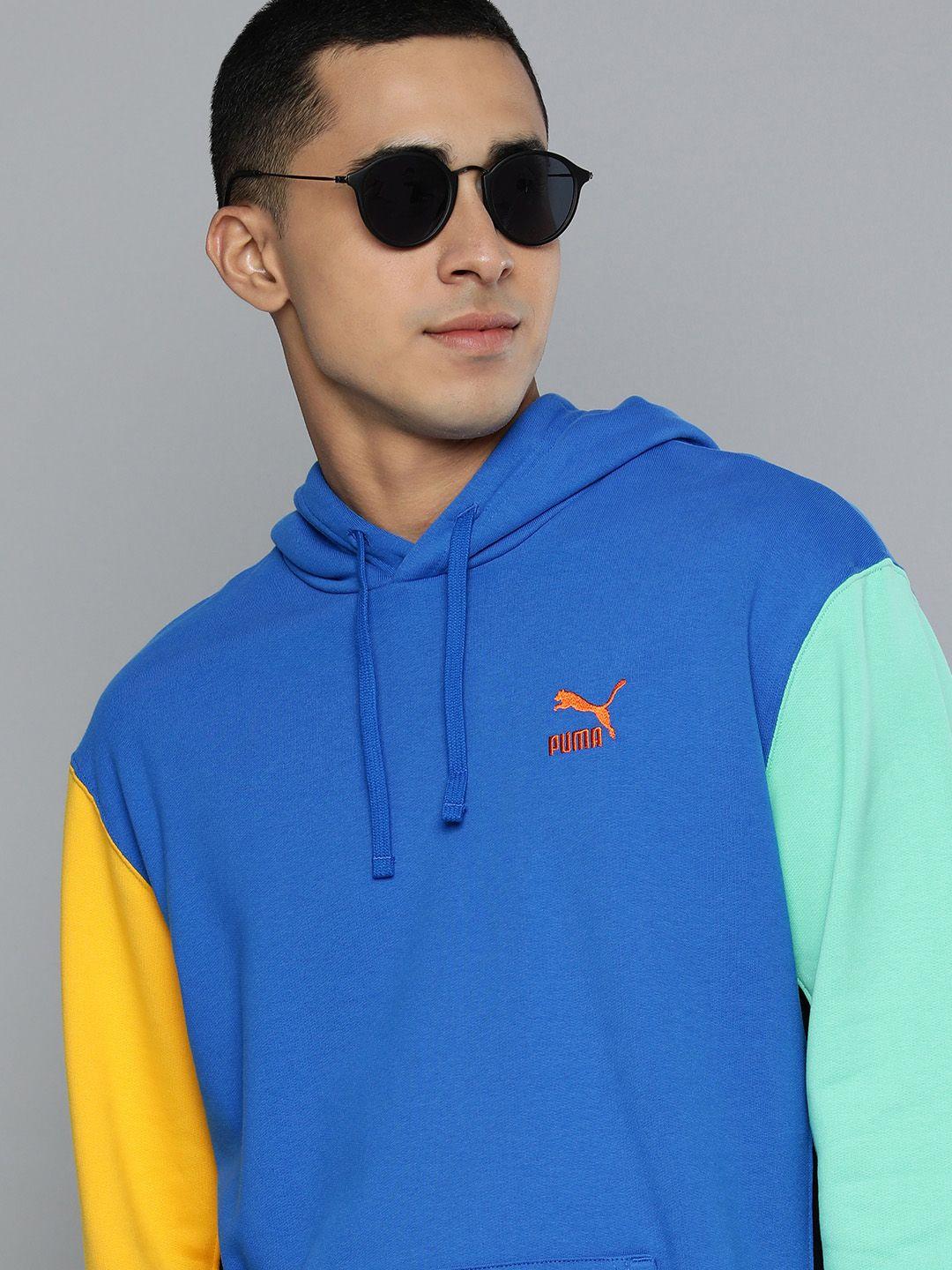 puma men blue brand logo embroidered hooded sweatshirt