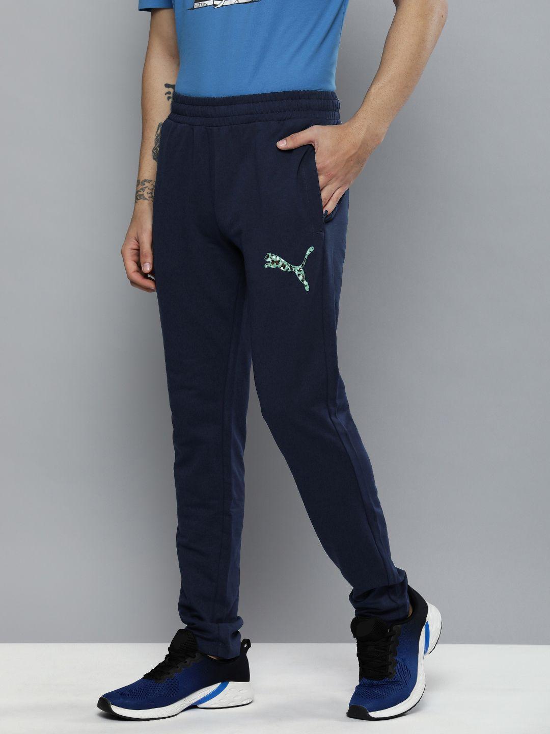 puma men blue brand logo print mid rise waist casual track pants