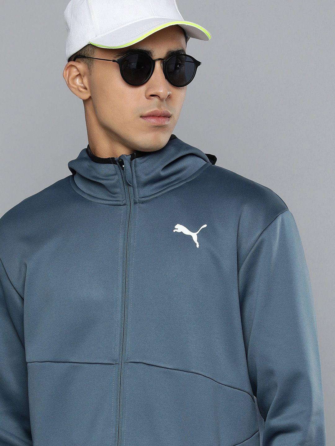 puma men blue brand logo train all day pwrfleece fz sporty jacket