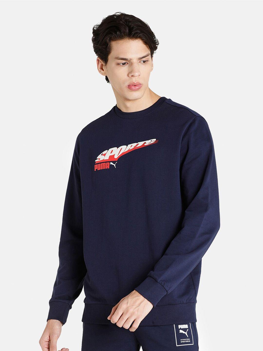 puma men blue graphic crew printed sweatshirt