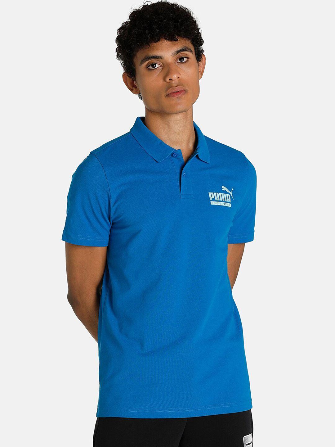 puma men blue graphic pique polo t-shirt