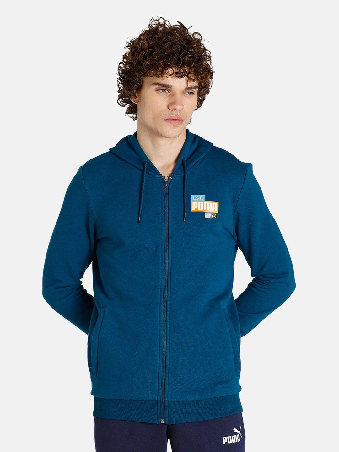 puma men blue hooded track sweatshirt