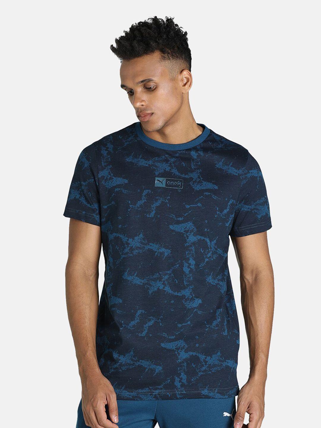 puma men blue printed slim fit cotton t-shirt