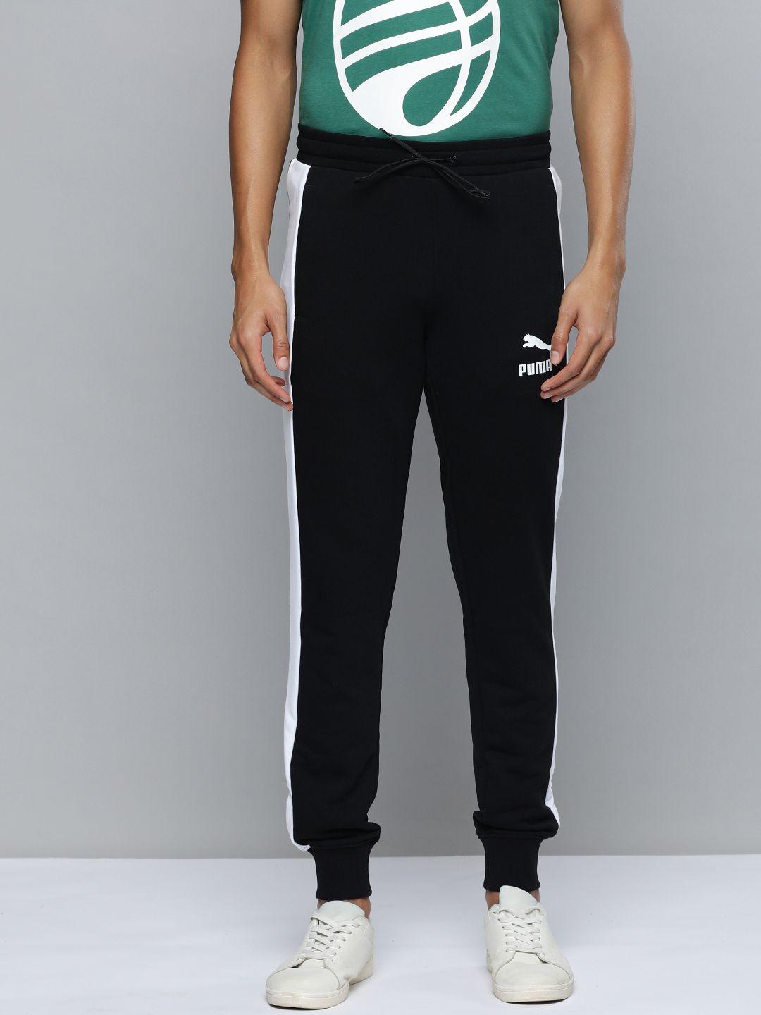 puma men brand logo printed iconic t7 joggers with side stripes