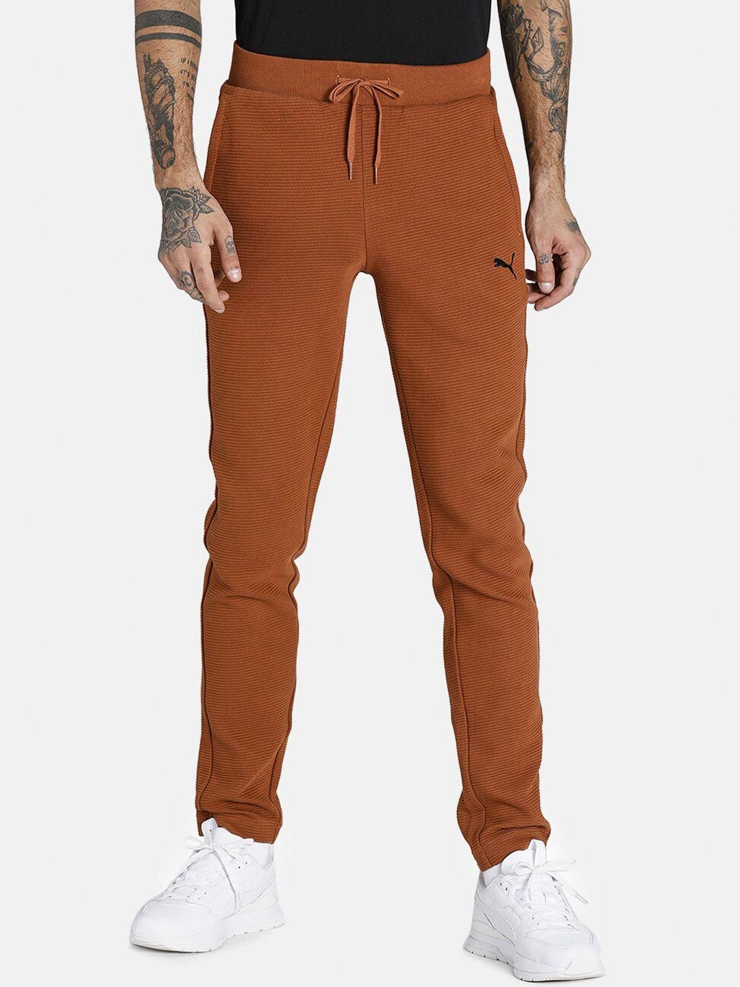 puma men brown cotton ottoman sweat pants