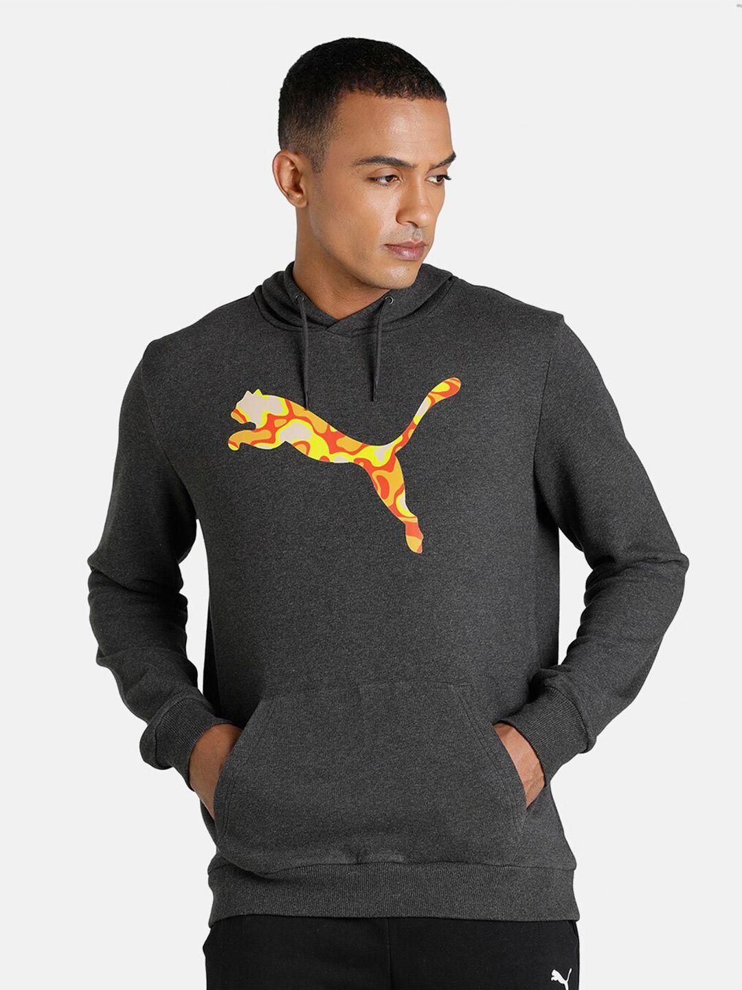 puma men charcoal printed hooded sweatshirt