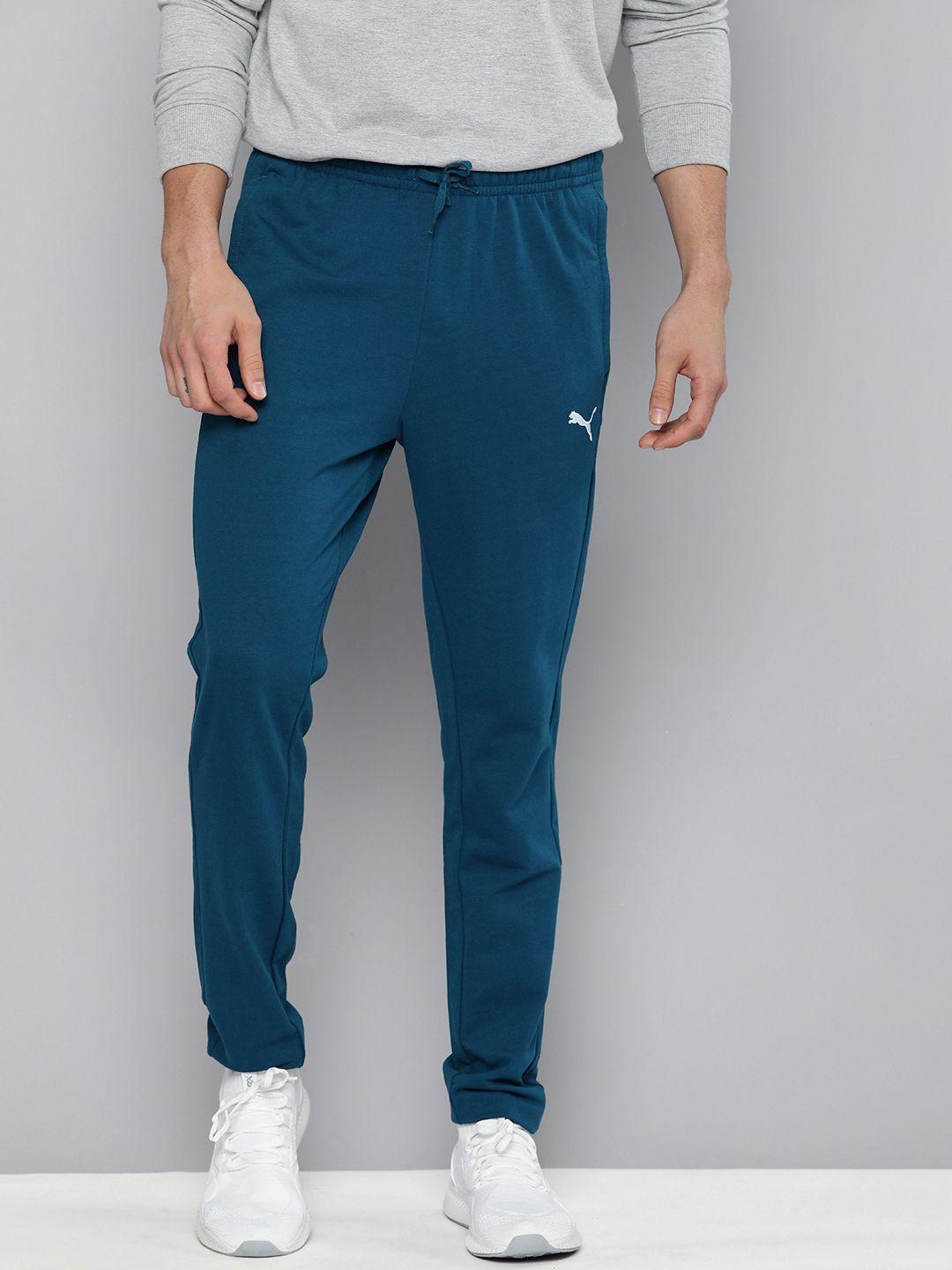 puma men dark blue brand logo printed slim fit zippered track pants