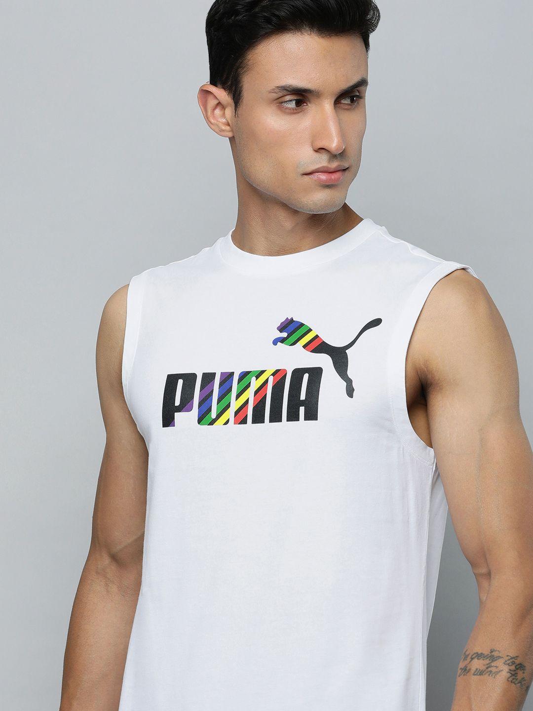 puma men essential sleeveless brand logo printed pure cotton tank top