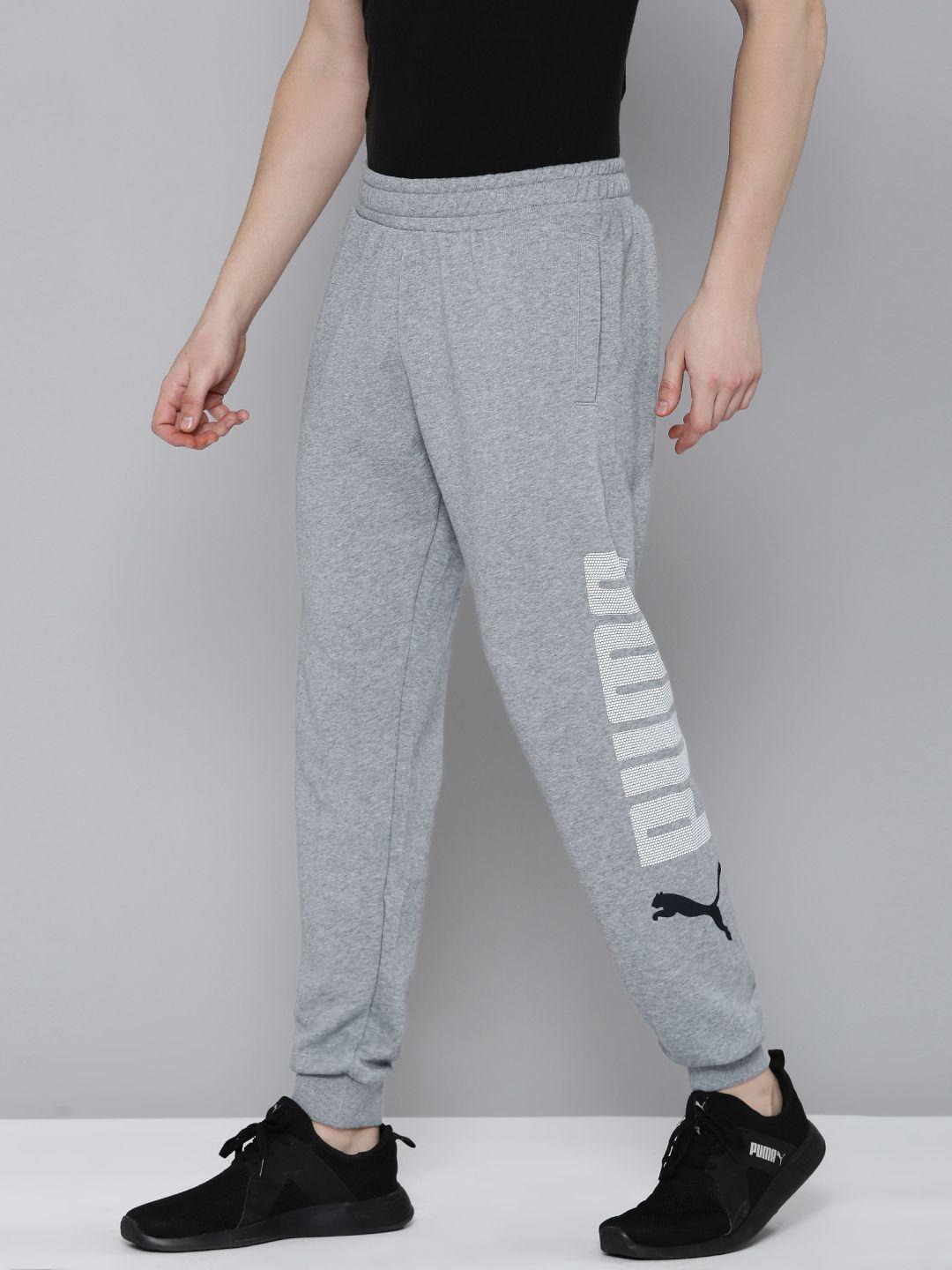 puma men essentials + logo lab printed mid-rise joggers