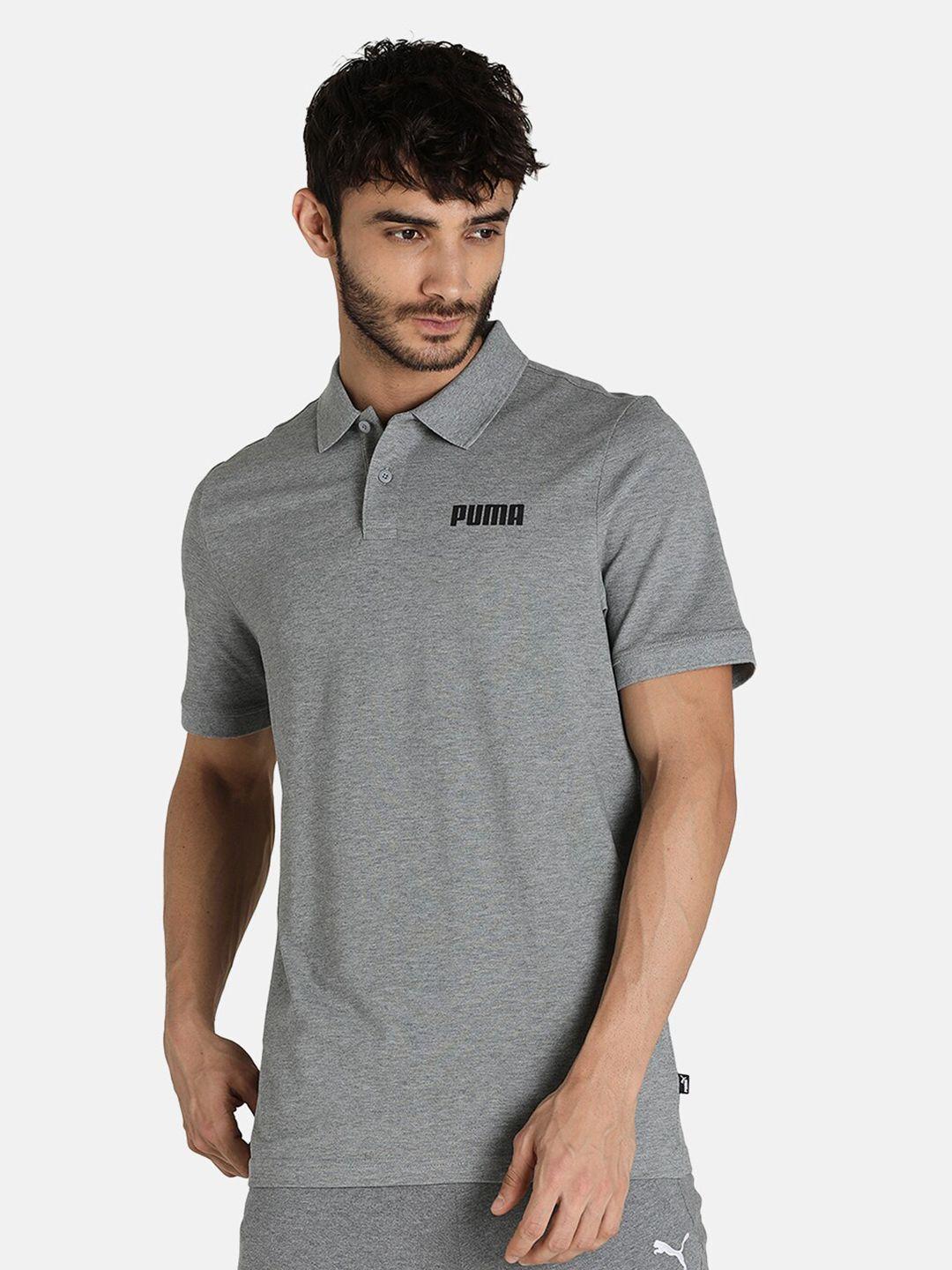 puma men essentials pique grey polo collar t-shirt