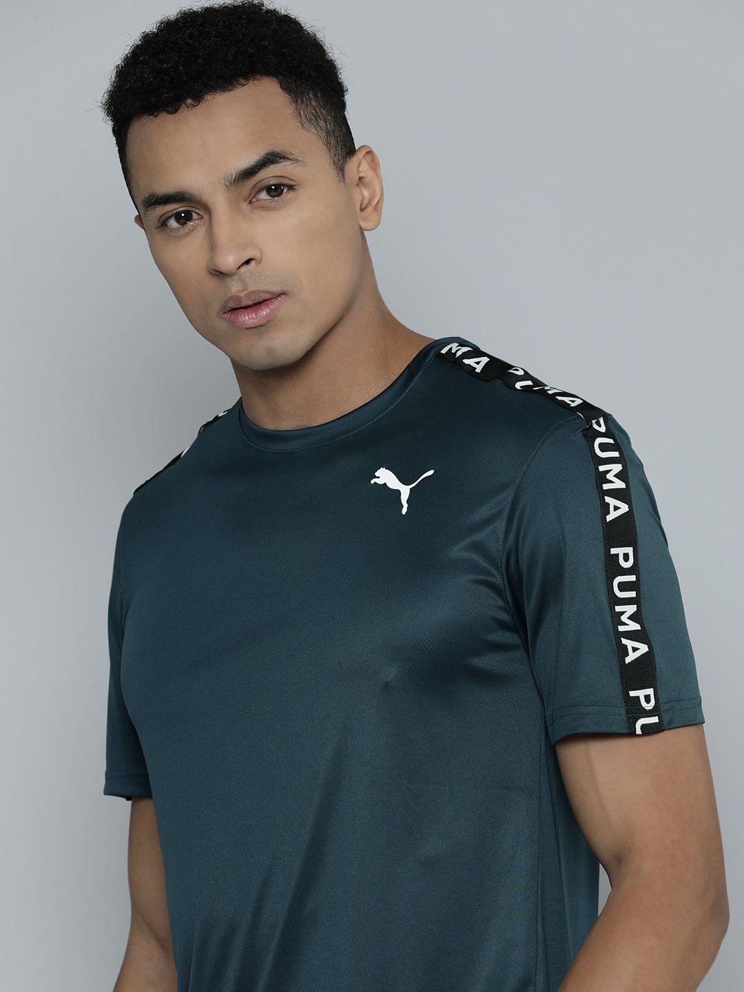 puma men fit taped brand logo printed drycell gym t-shirt