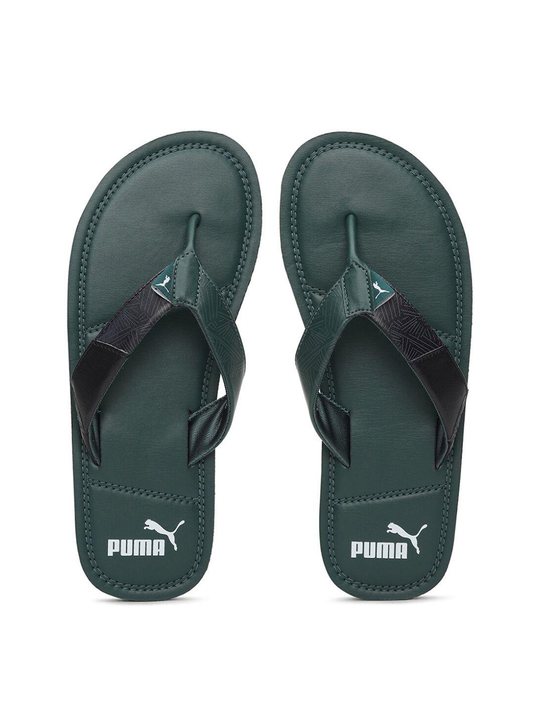 puma men green & black solid creat thong flip flops