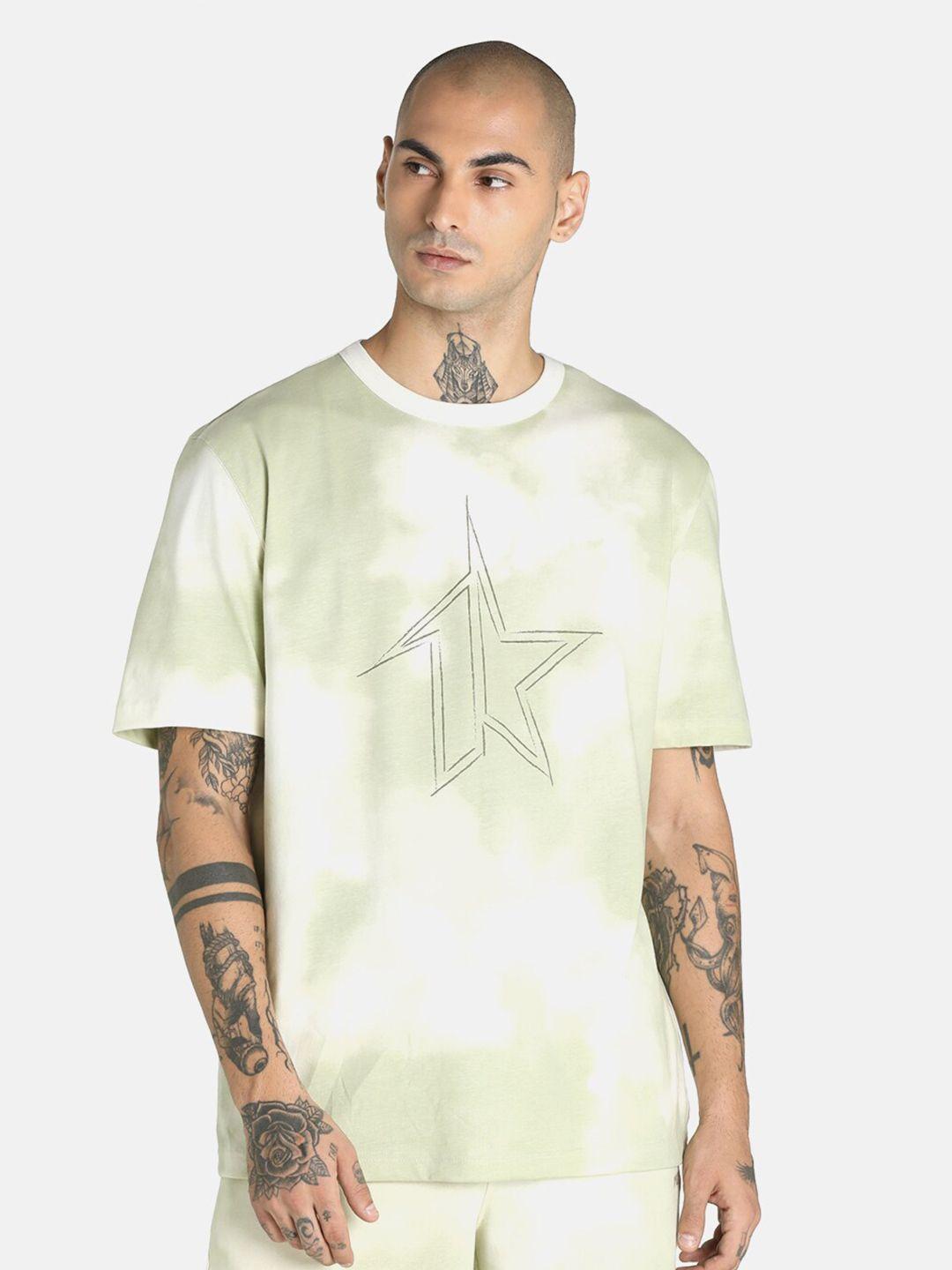 puma men green & white puma x 1der kl rahul relaxed cotton tie & dye t-shirt