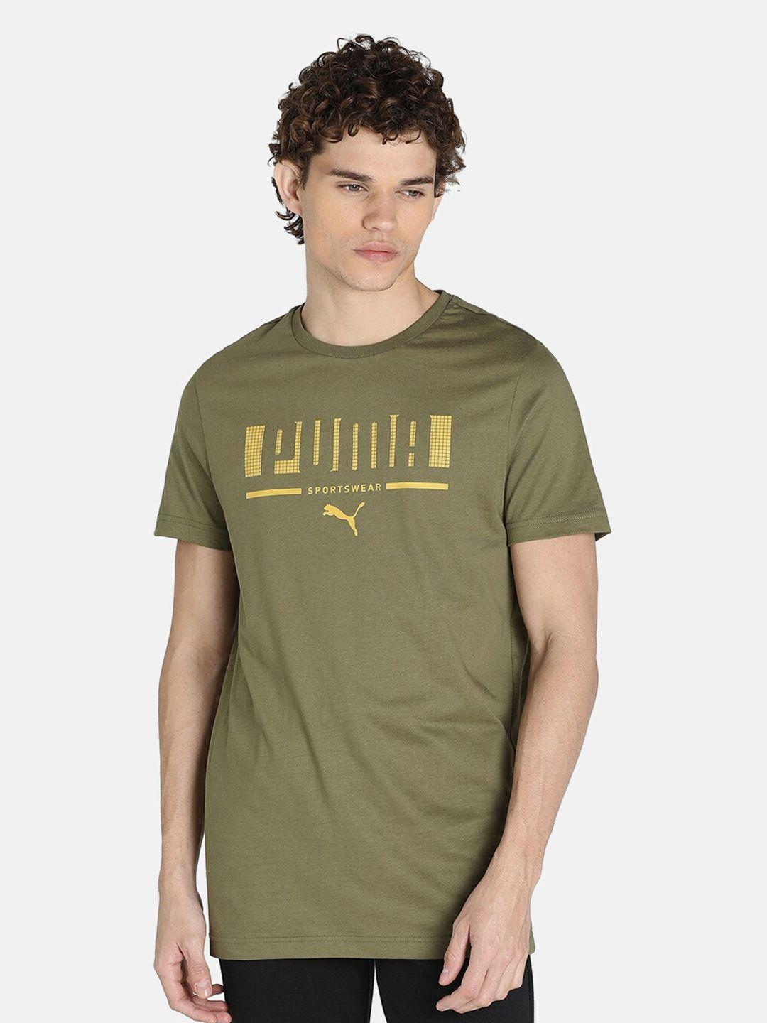 puma men green brand logo cotton slim fit t-shirt