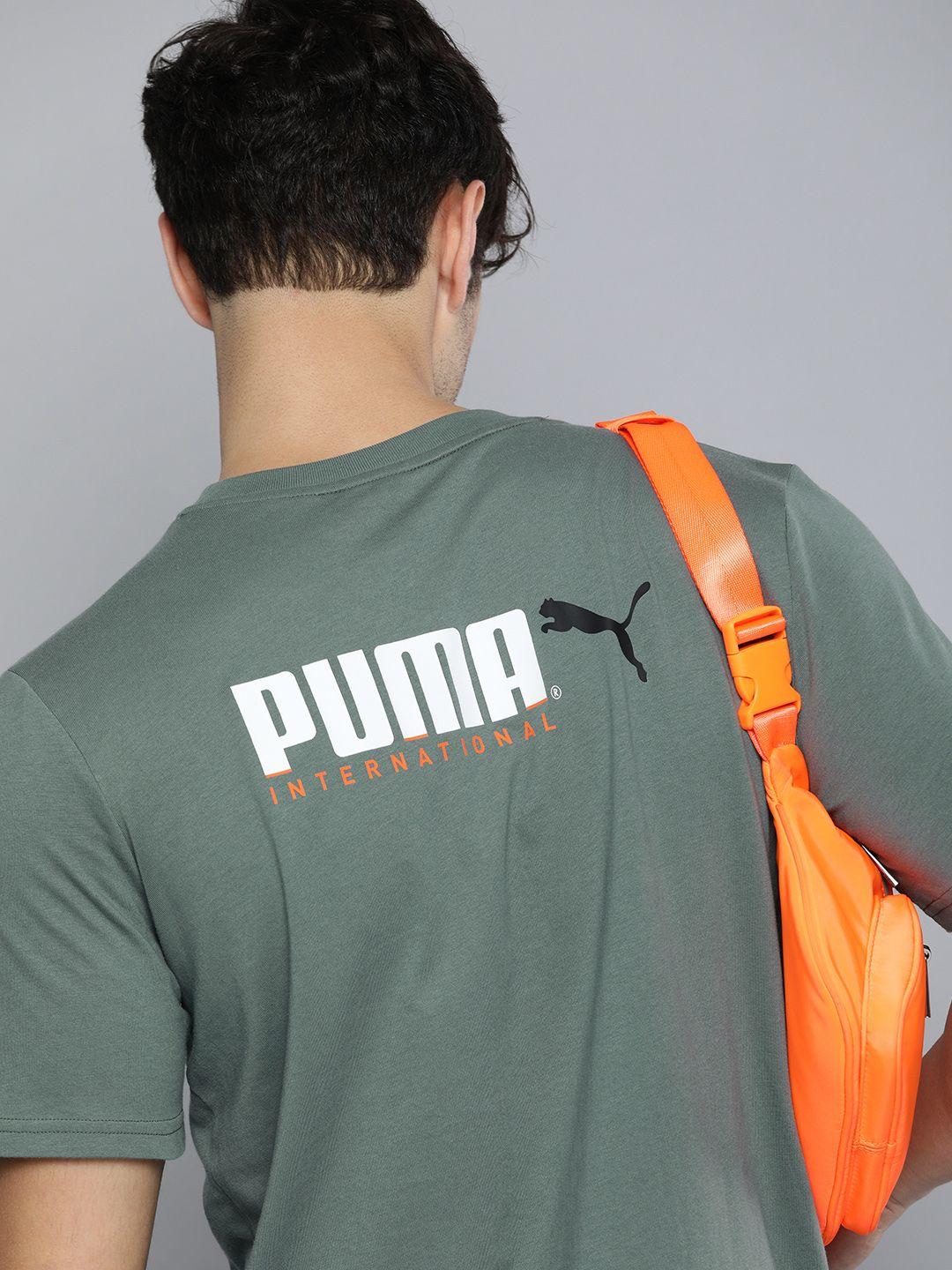 puma men green brand logo printed international graphics t-shirt