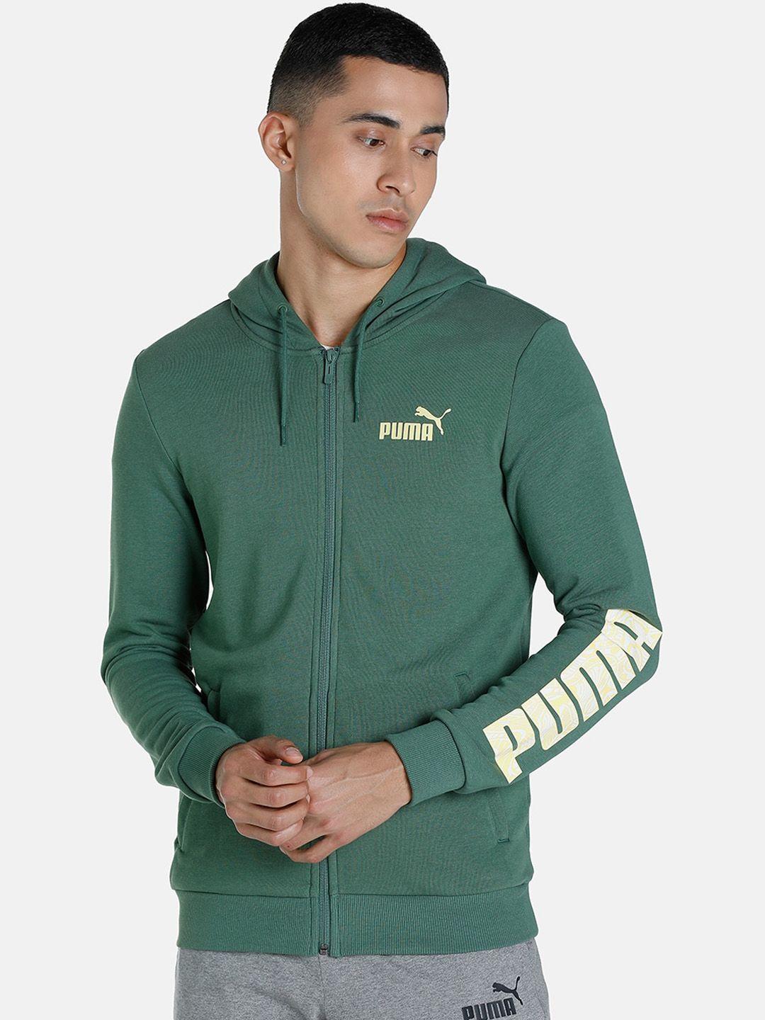 puma men green brand logo printed outdoor sporty jacket