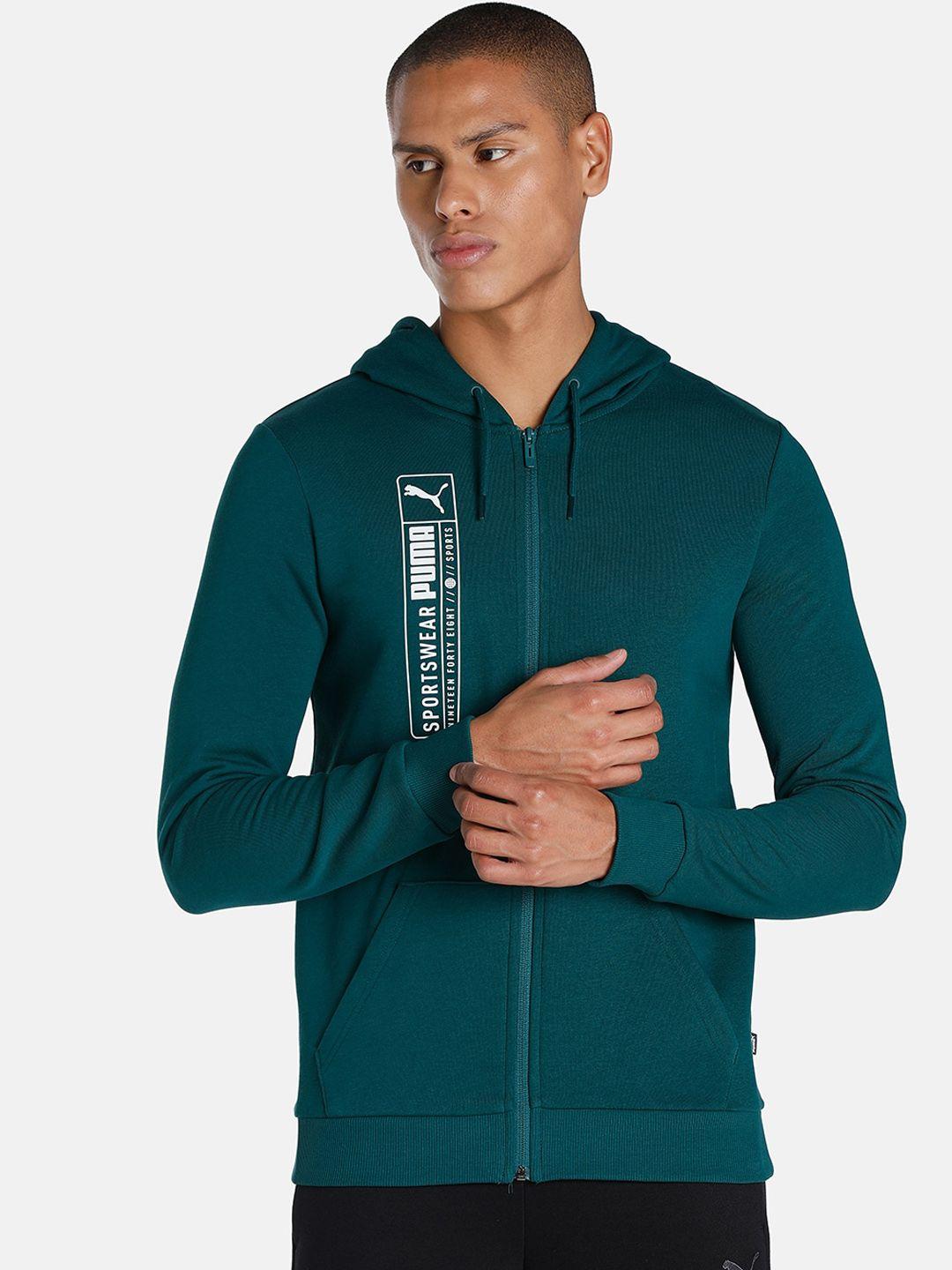 puma men green futuristic logo hoodie jacket