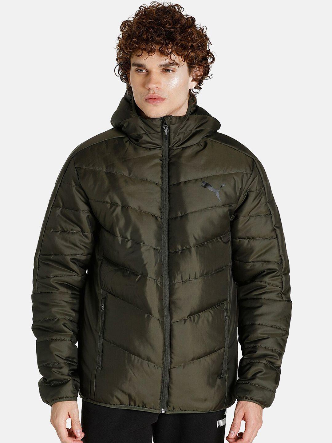 puma men green longline padded jacket