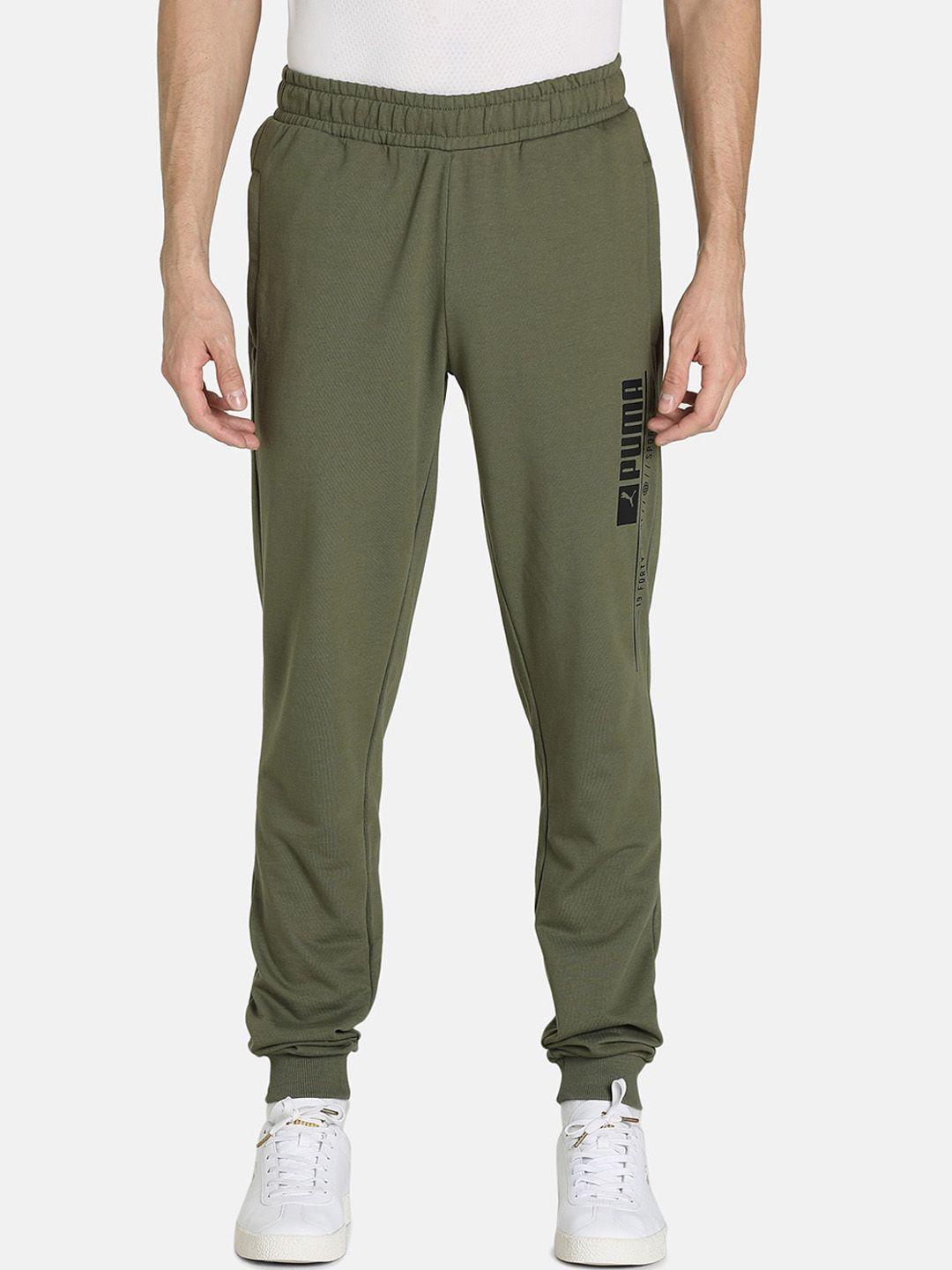 puma men green printed slim fit track pants