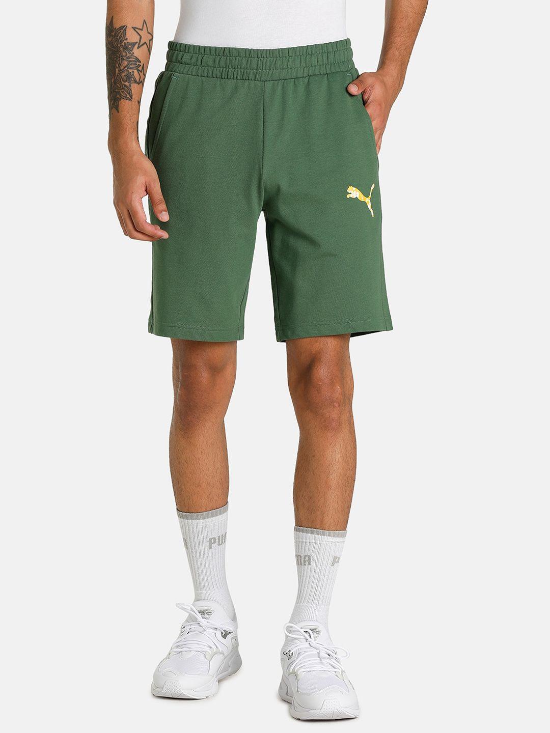 puma men green slim fit outdoor  cotton sports shorts