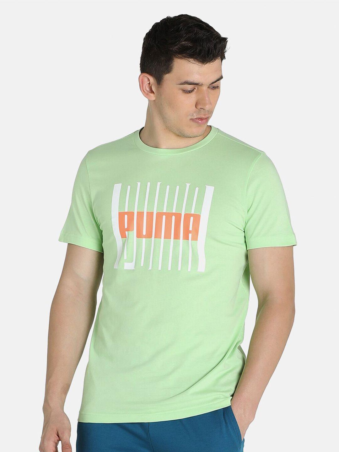 puma men green typography printed slim fit cotton t-shirt