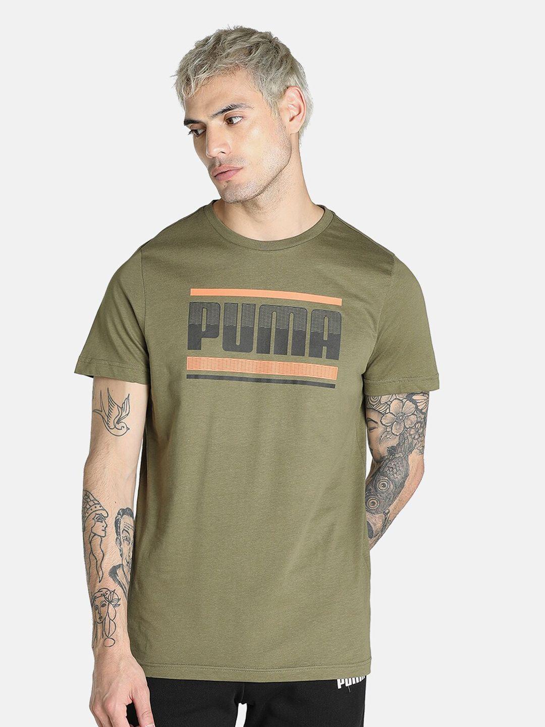 puma men green typography printed slim fit t-shirt