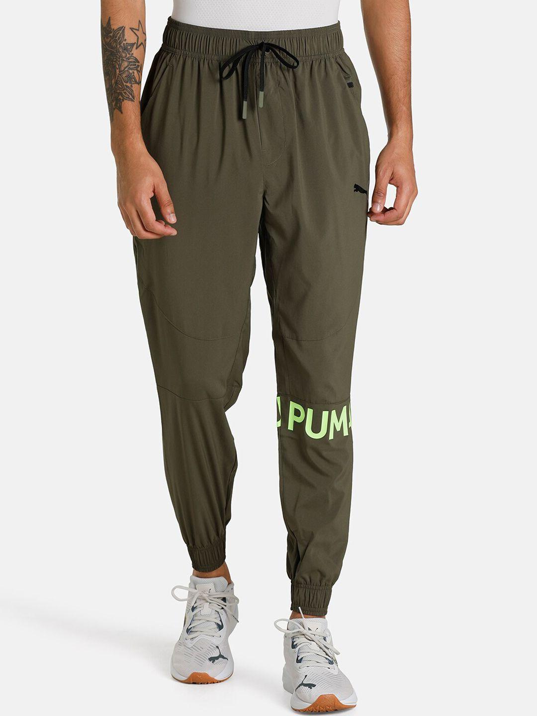 puma men green woven training joggers