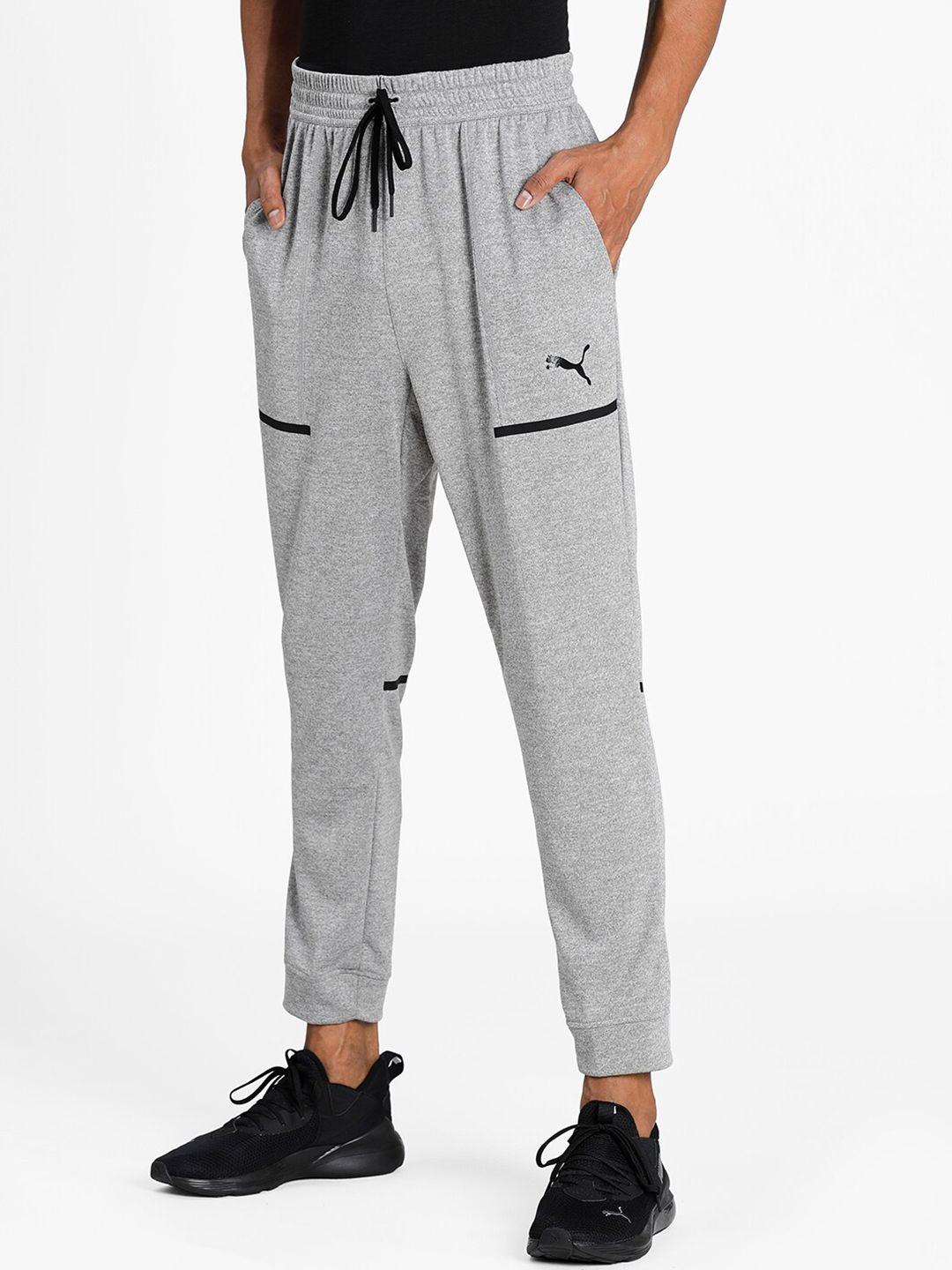 puma men grey & black solid knitted training joggers