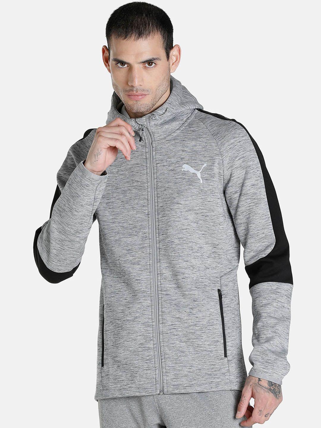 puma men grey and black evostripe full-zip slim fit hoodie