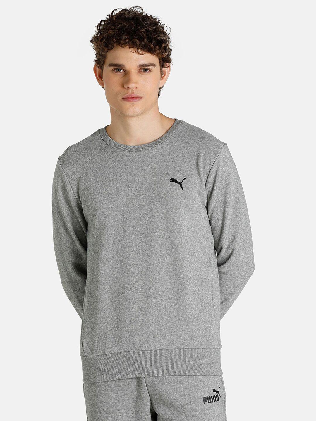 puma men grey ess round neck cotton sweatshirt