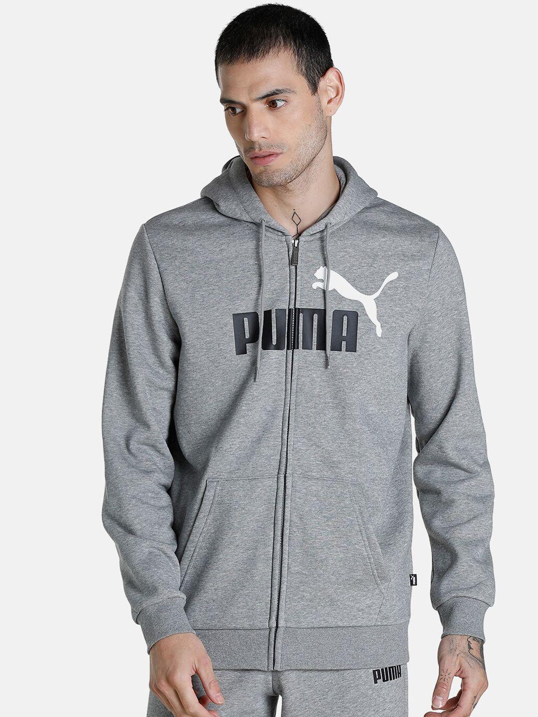 puma men grey essential+ 2 colour big logo regular fit hoodie