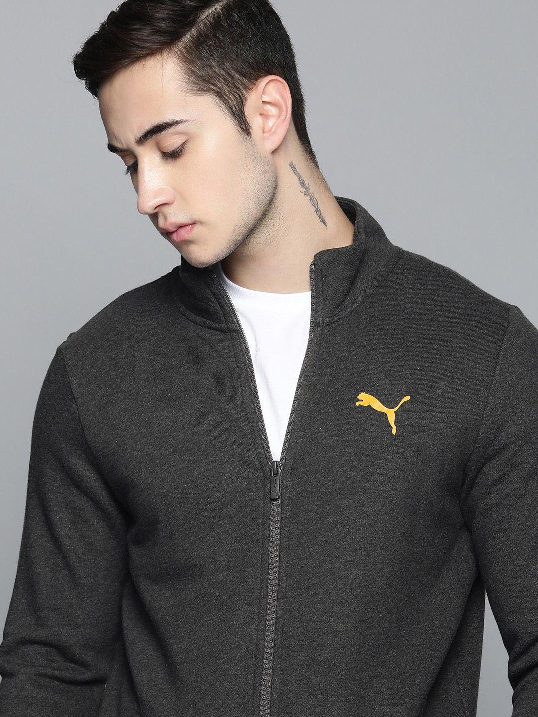 puma men grey ii brand logo back print cotton tailored track jacket