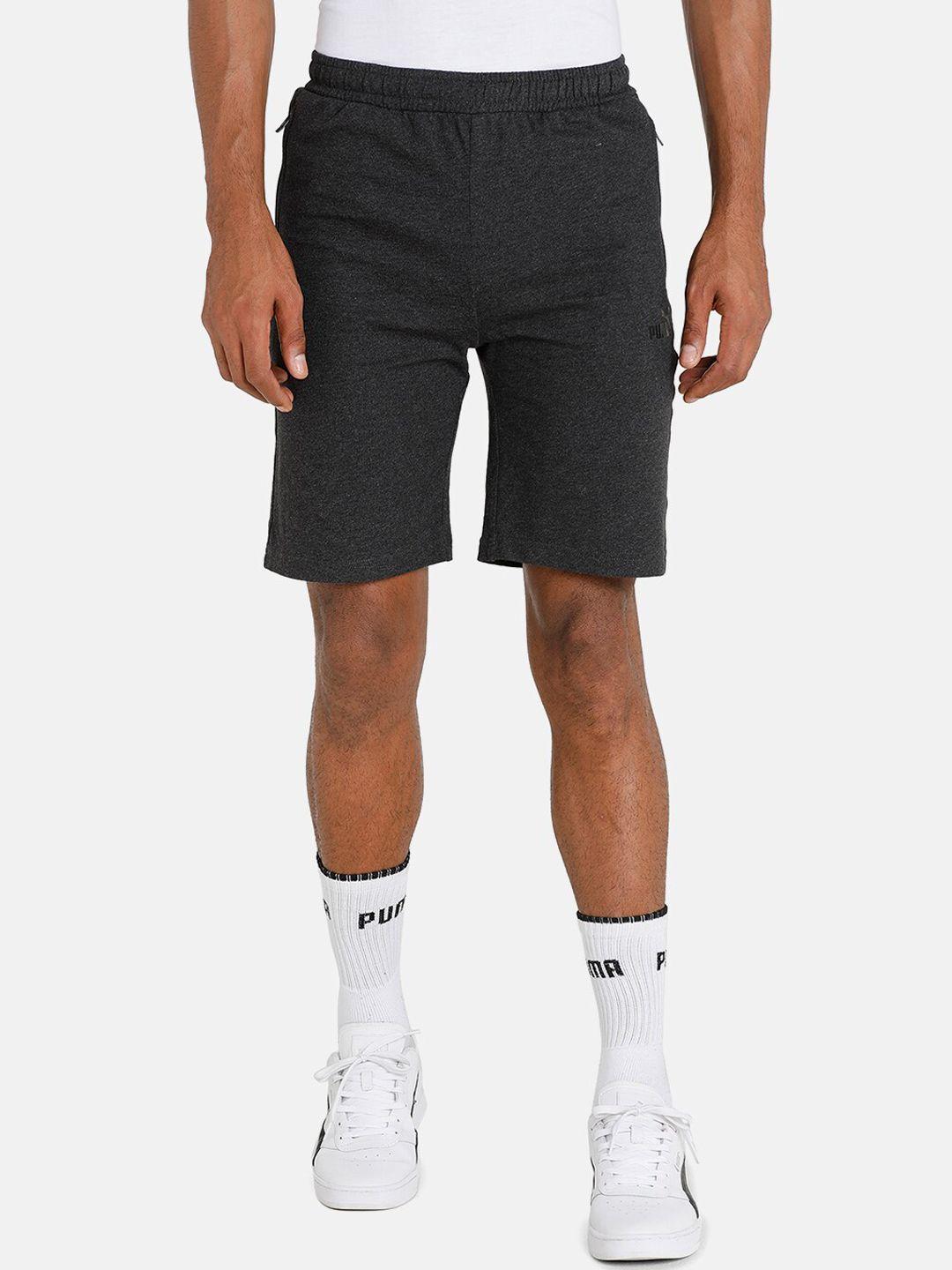 puma men grey melange solid zippered shorts