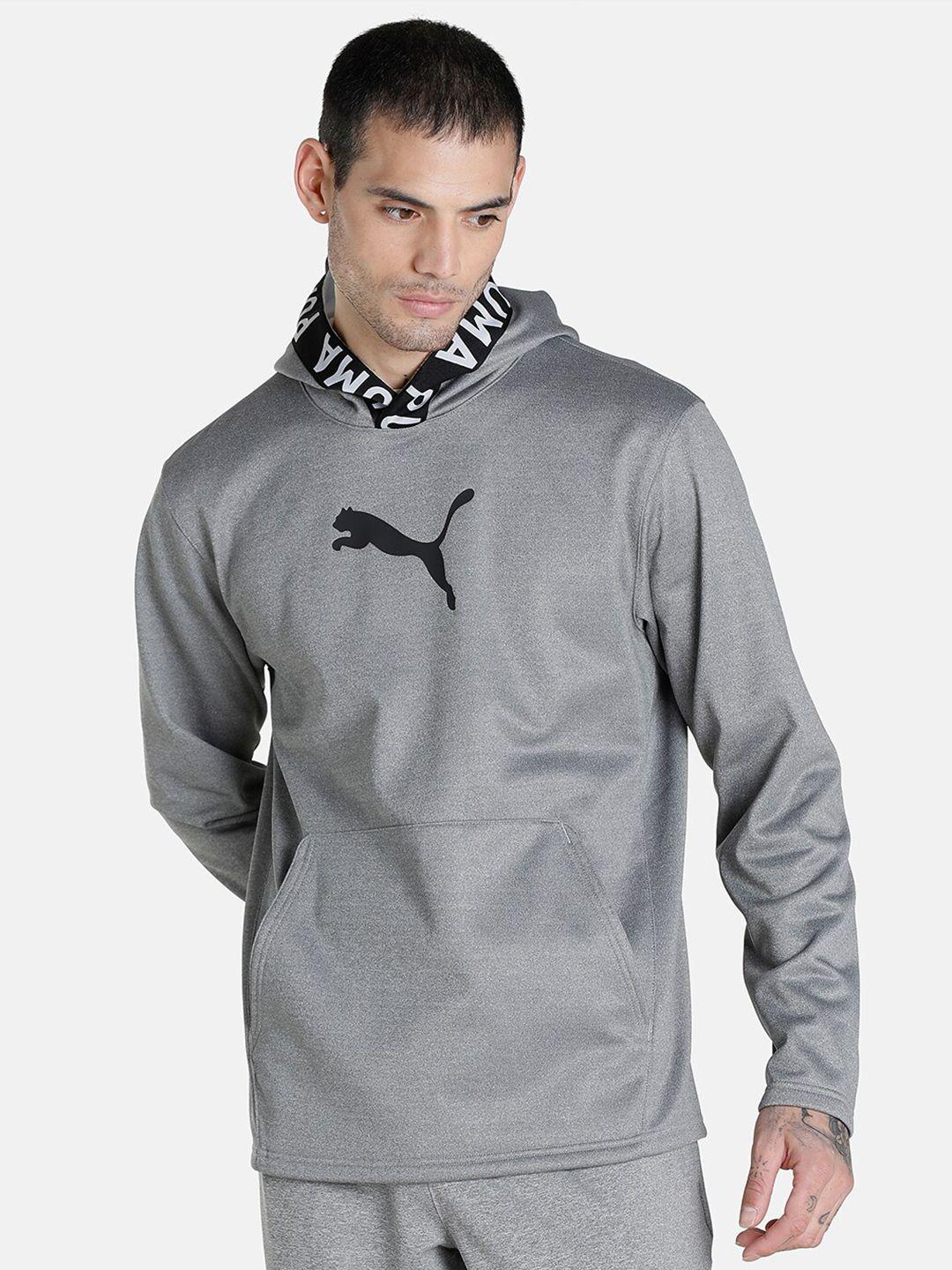 puma men grey power fleece training hooded sweatshirt