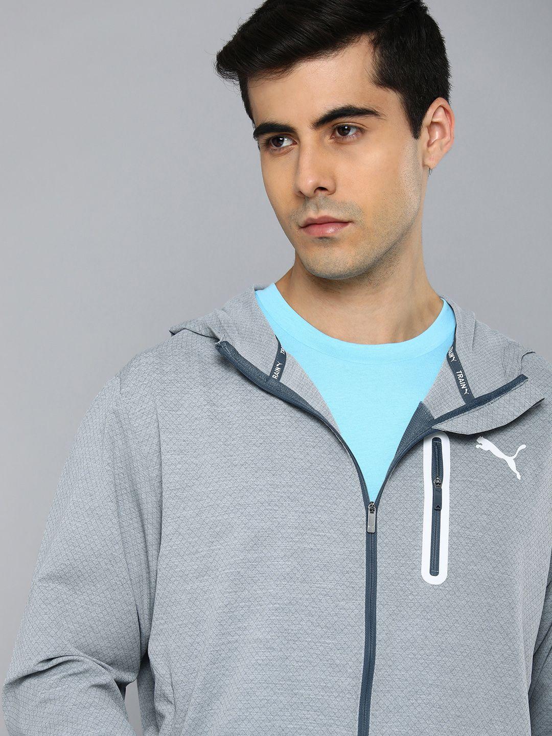 puma men grey printed drycell hooded training sporty jacket