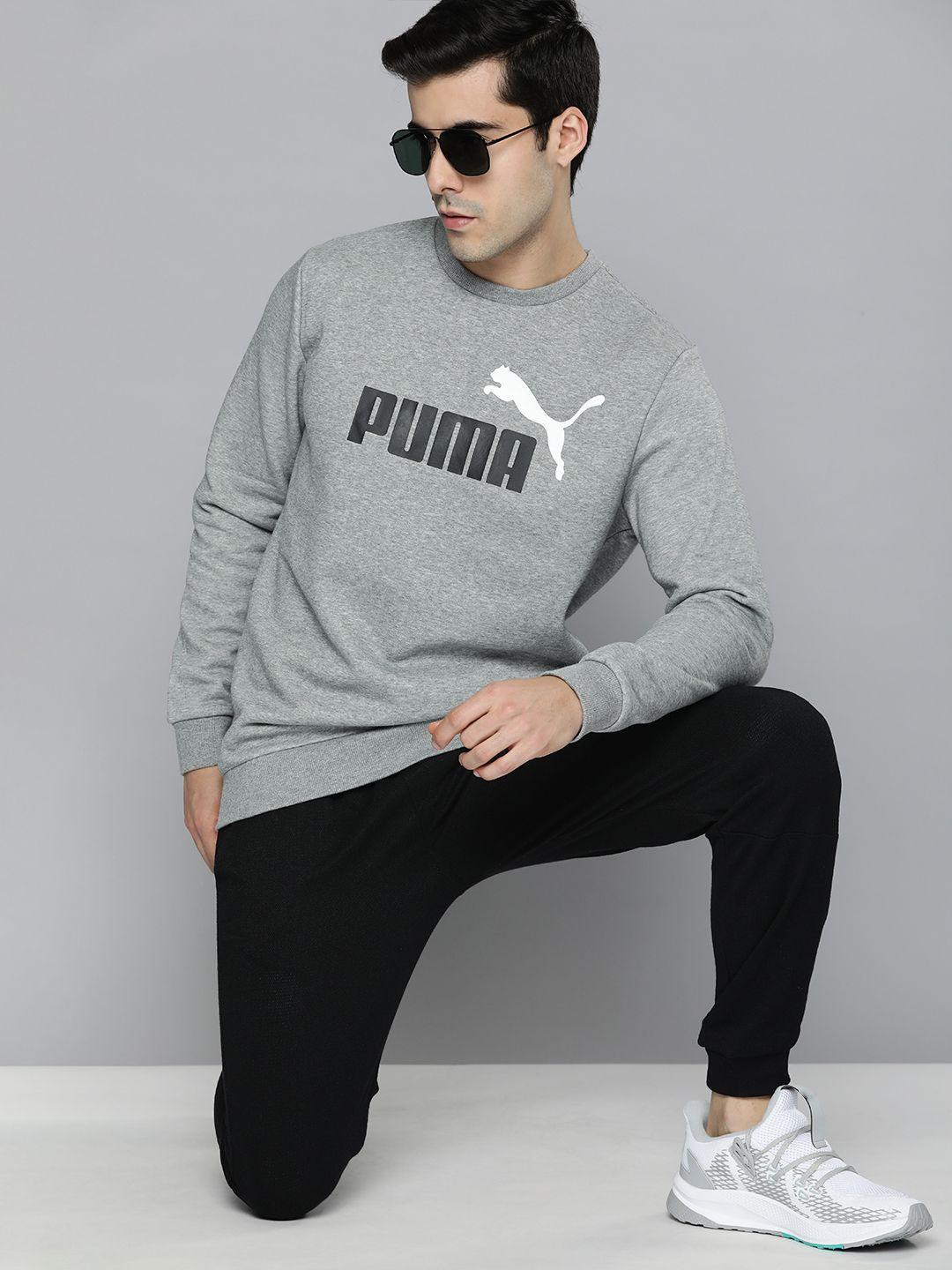 puma men grey printed essential+ 2 colour big logo sweatshirt