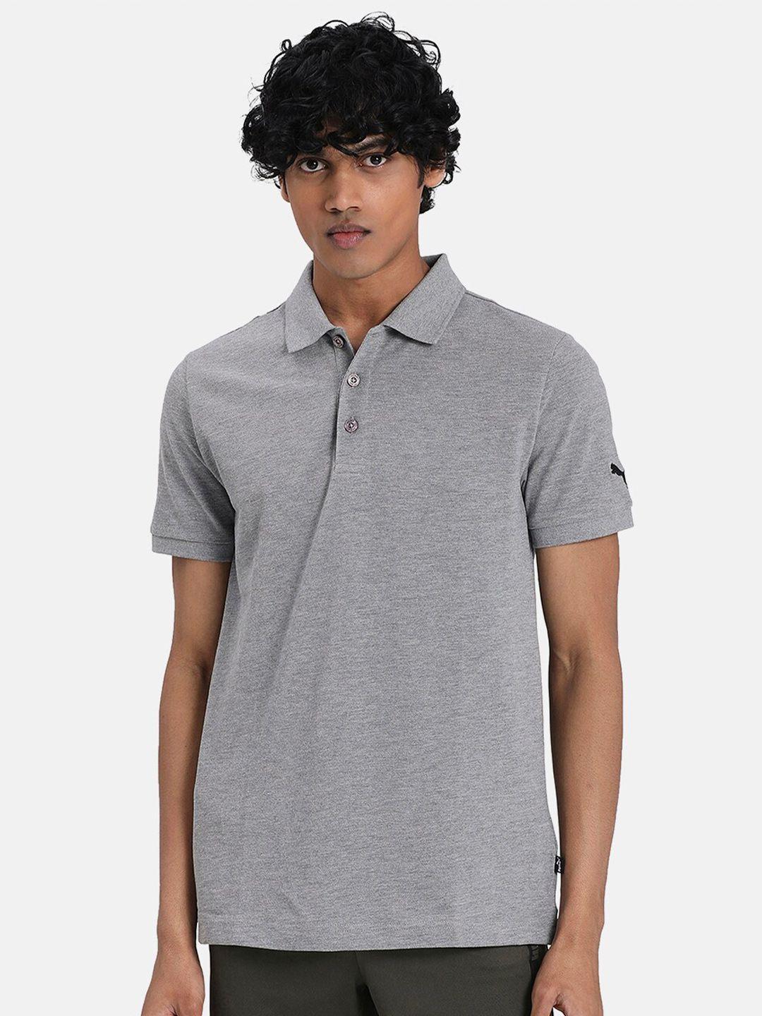 puma men grey solid cotton polo tshirts