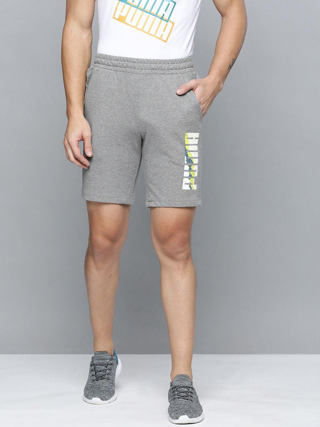 puma men grey typography printed slim fit graphic sports shorts