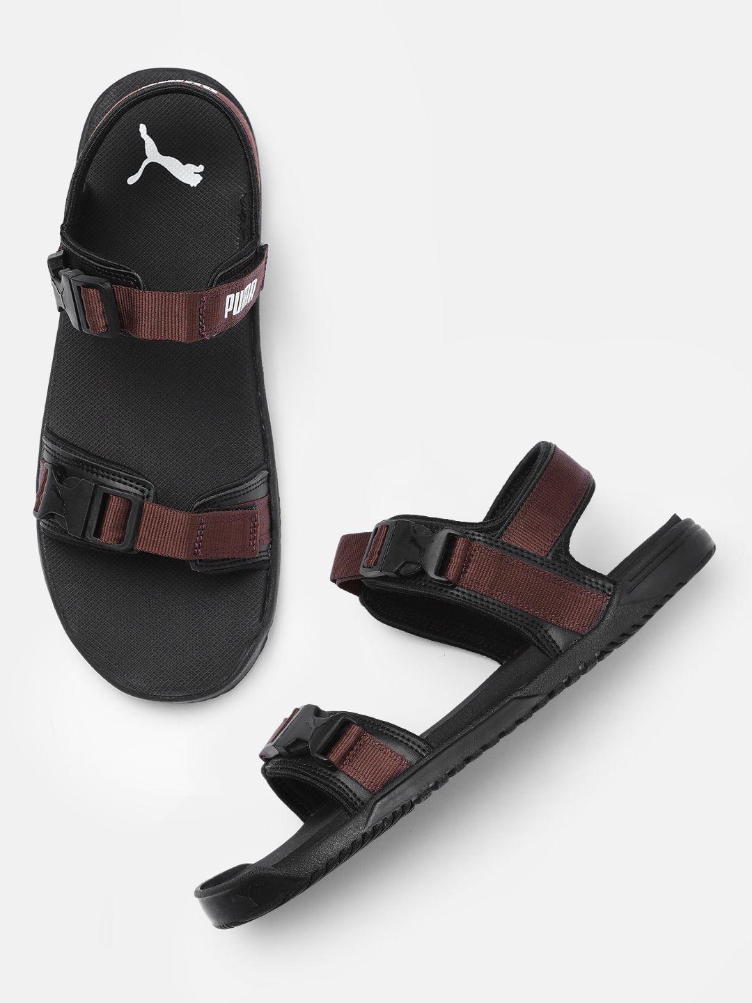 puma men maroon & black outstretch v2 sports sandals