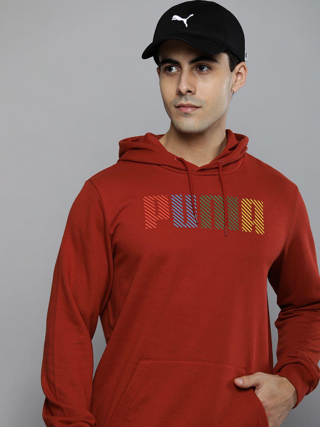 puma men maroon brand logo printed hooded pullover sweatshirt