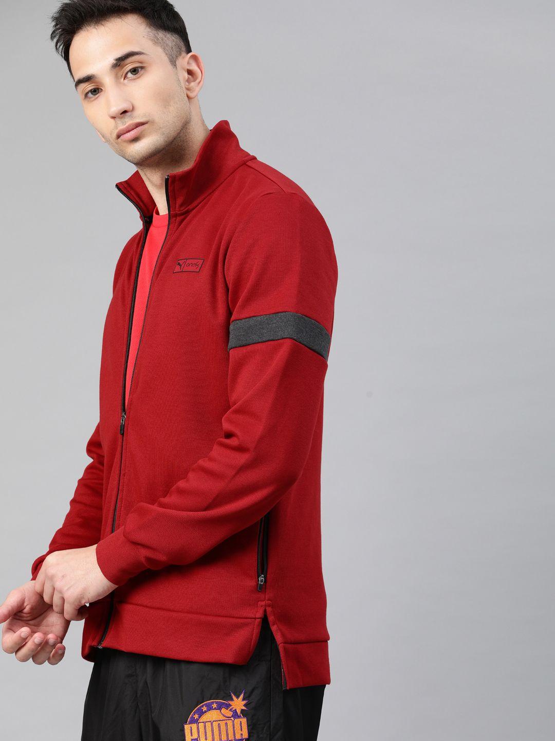 puma men maroon printed vk ms front-open sweatshirt