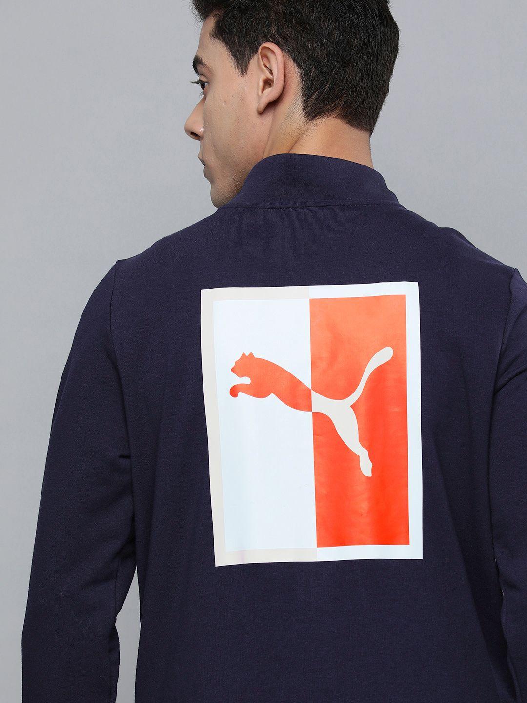 puma men navy blue & red brand logo sporty track jacket