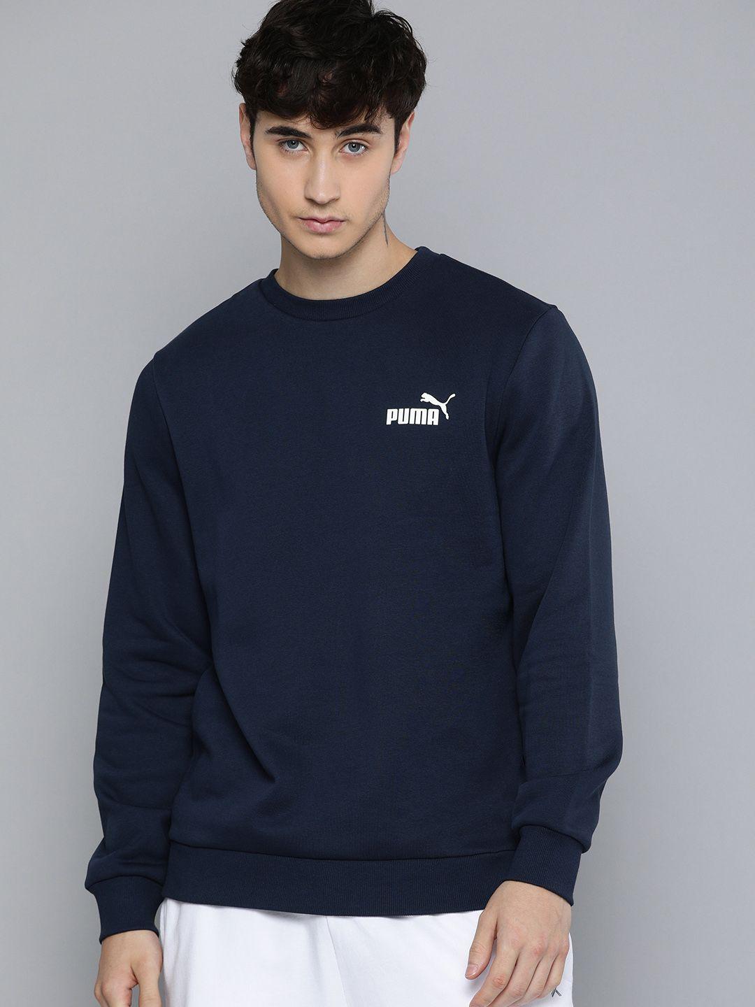 puma men navy blue & white solid essential small logo sweatshirt