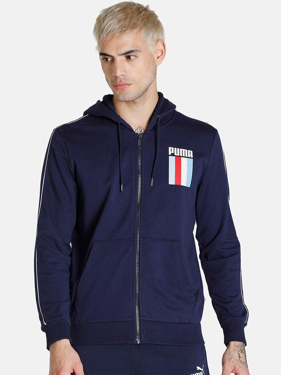 puma men navy blue brand logo cotton sporty jacket