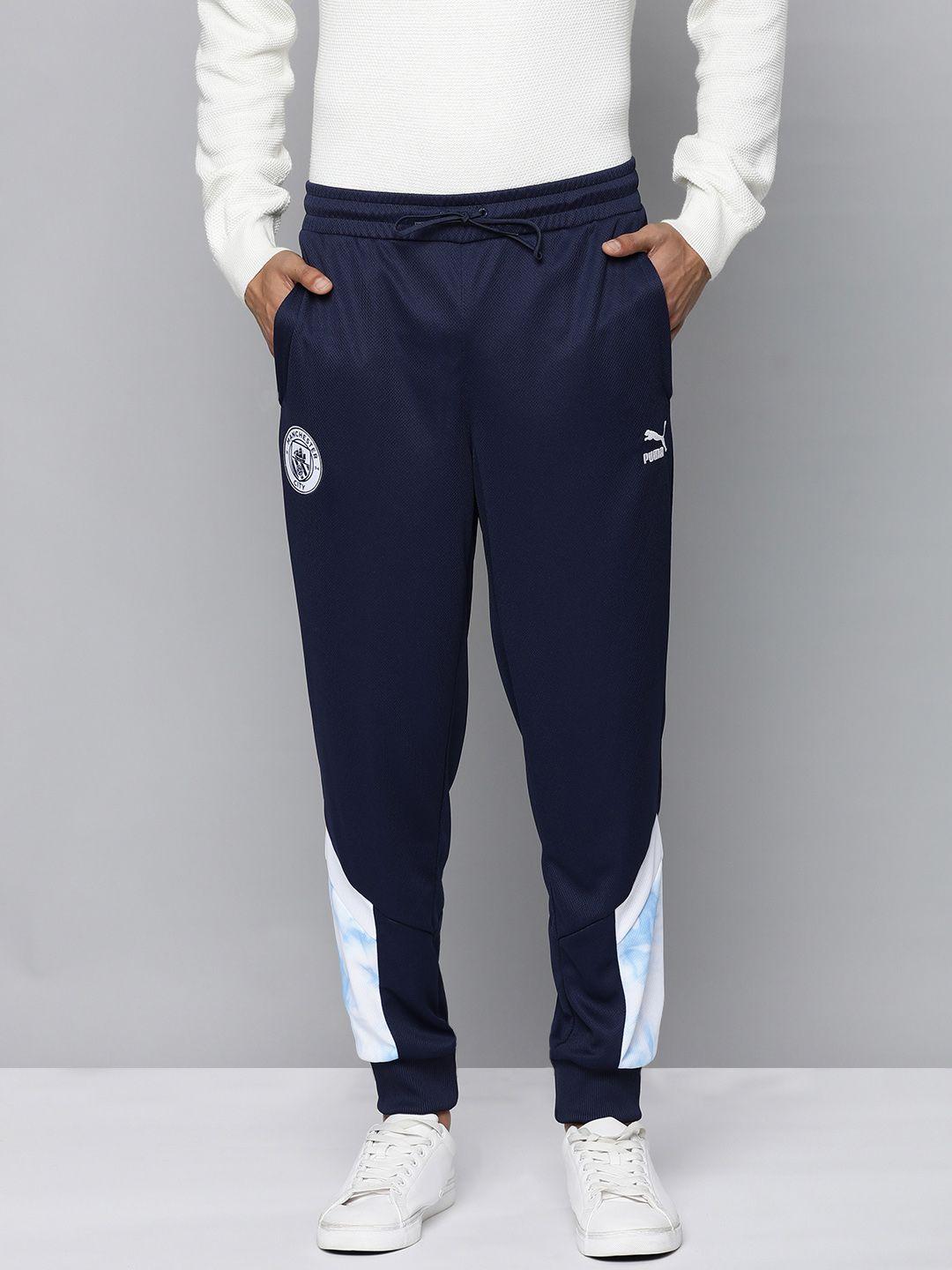 puma men navy blue colourblocked manchester city football joggers