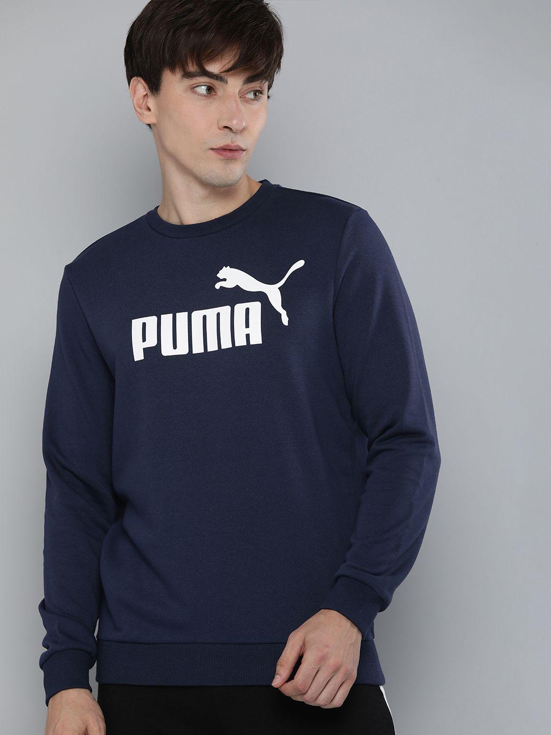 puma men navy blue essentials big logo pullover sweatshirt