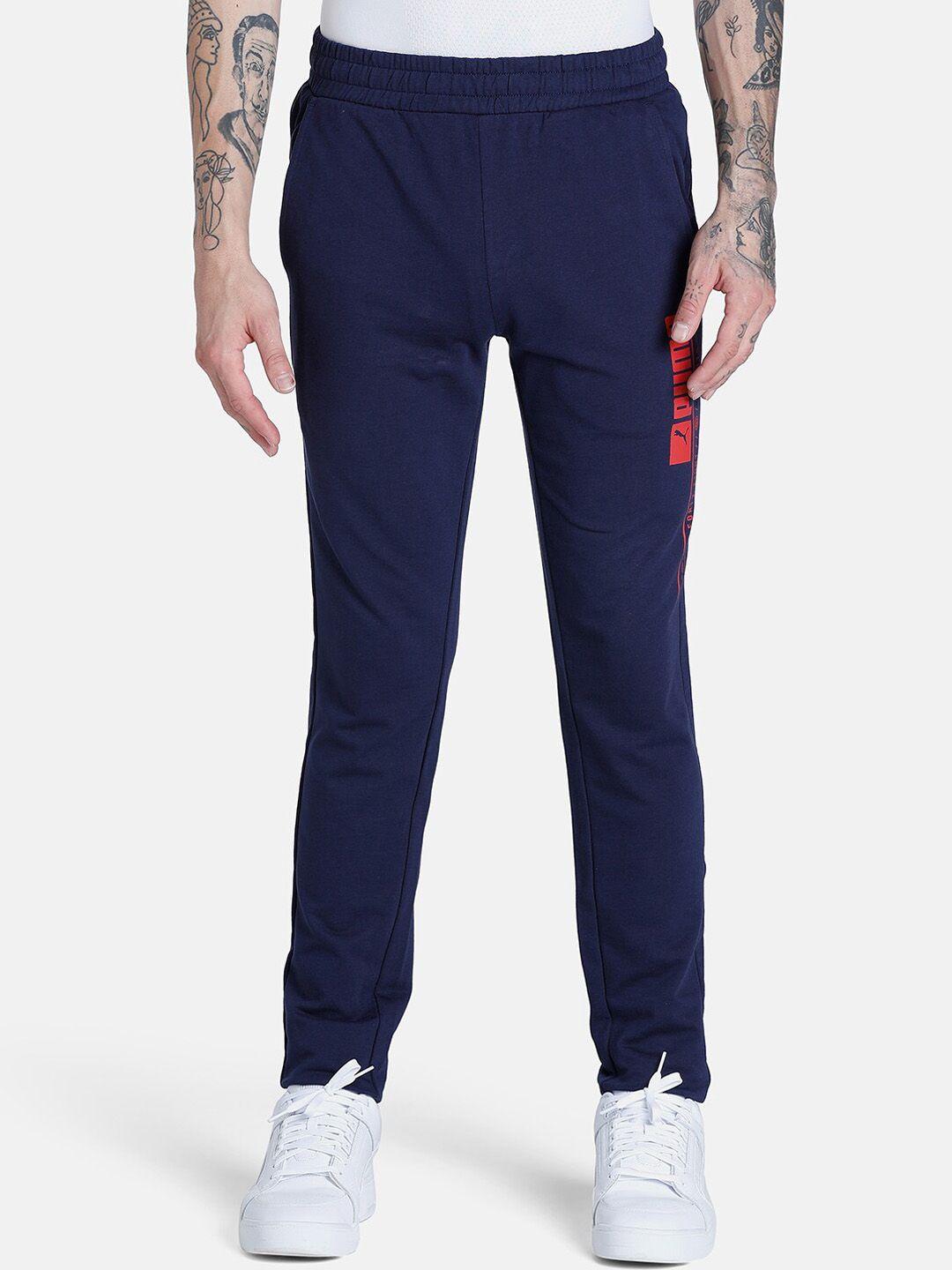 puma men navy blue knitted futuristic logo cotton track pants