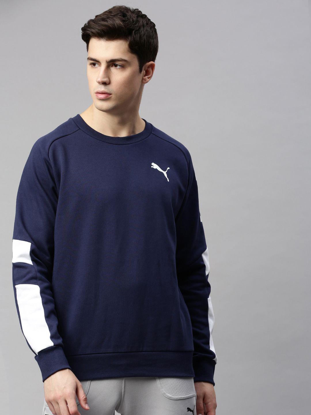 puma men navy blue printed modern sports crew sweatshirt