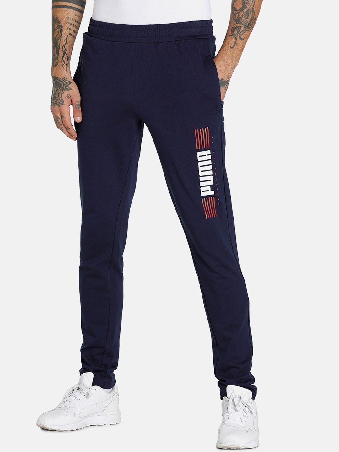 puma men navy blue printed sports 1948 track pants